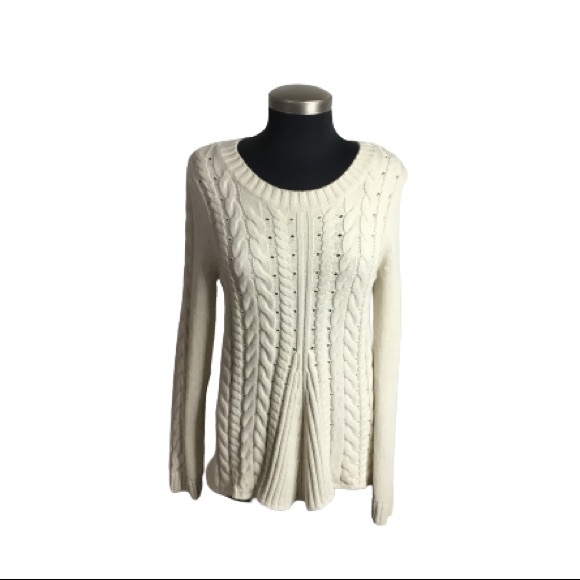 Cabi Cable Knit Lace Up Layered Cream Sweater Medium - Picture 2 of 7